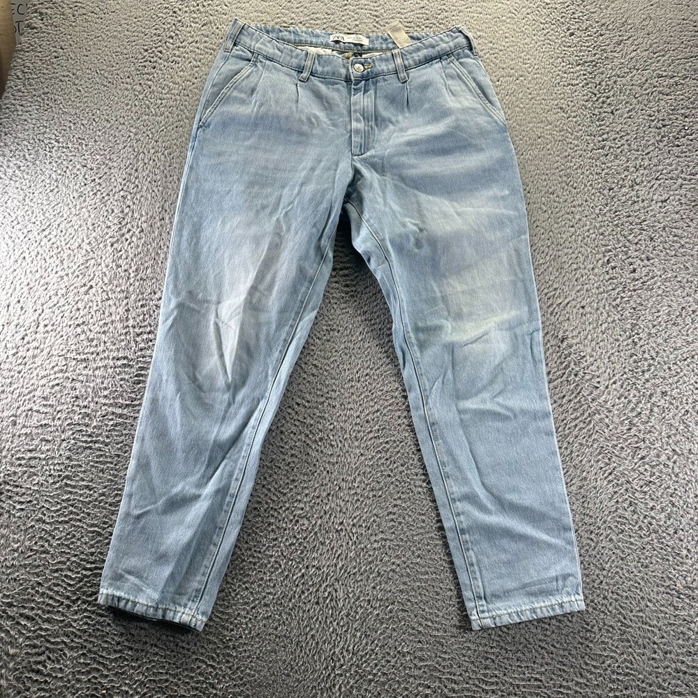 Zara Jeans Womens 32x28 Blue Cotton Denim Straight Leg Faded Workwear Outdoor